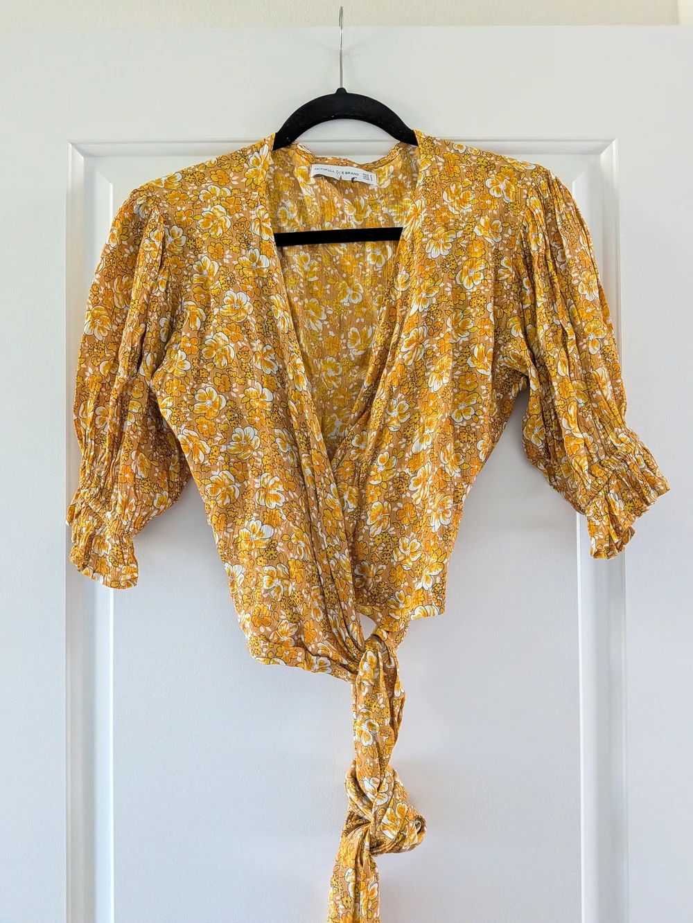 Faithfull the Brand Mustard Gold Floral Wrap Top